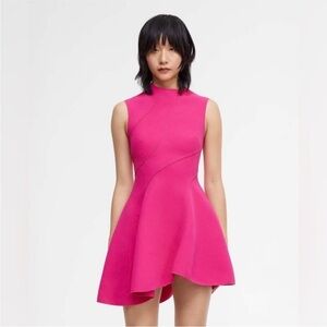 Acler Rowe Mini Dress Seamed High Neck Assymetical Azalea Pink sz US 8